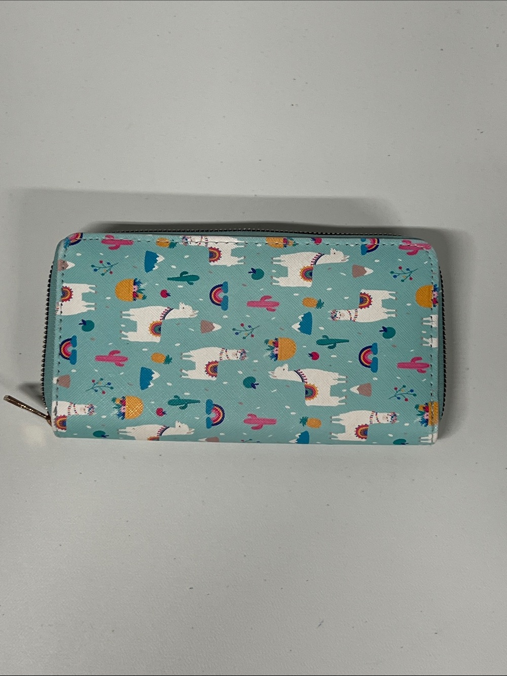 Llama Print Zip Around Wallet - Aqua